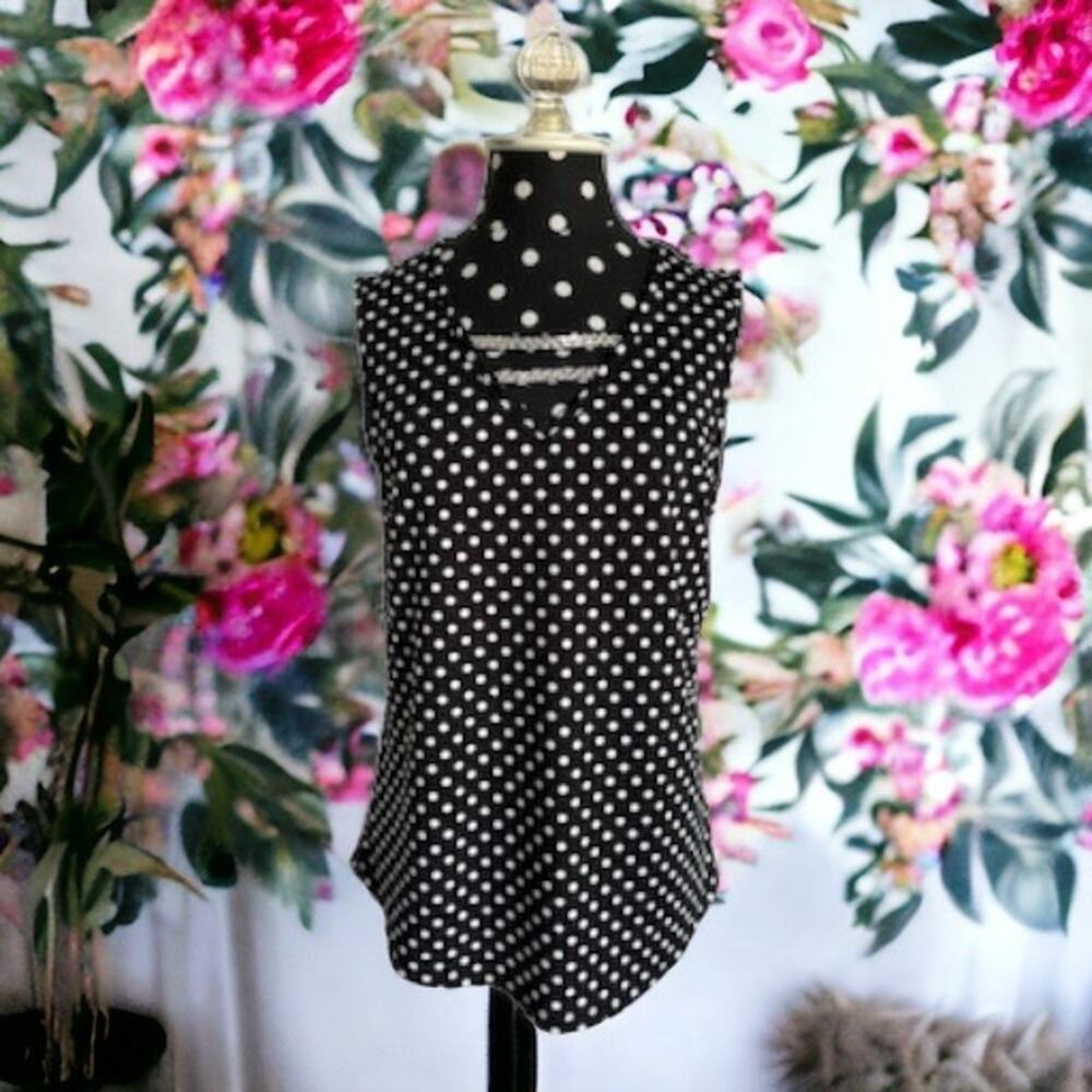 Sweet Violet‎ Womens Tank Sz S Black White Polka Dot Rhinestone Bling NEW